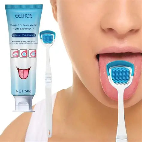 Gel Nettoyant pour la Langue à la Menthe + Brosse Gratte-Langue.