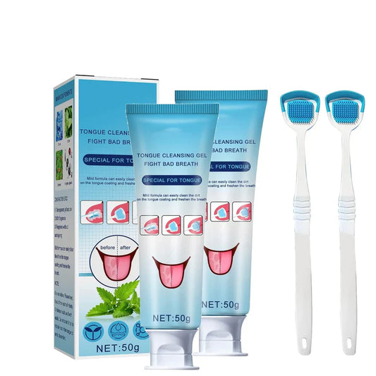 Gel Nettoyant pour la Langue à la Menthe + Brosse Gratte-Langue.